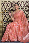 Shubh Lakshmi 2.0 ~ Designer Chanderi Cotton Silk Saree with Diamond Pattern in Salient Peach