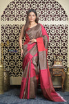 Shubh Lakshmi 2.0 ~ Handloom High Quality Pure Raw Silk Saree in Shades of Brown and Pink (Silk Mark Certified)