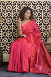 Shubh Lakshmi 2.0 ~ Handloom High Quality Pure Soft Silk Saree in Dual Tone Red Pink (Silk Mark Certified)