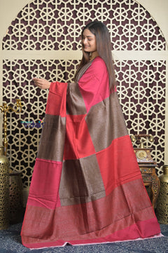 Shubh Lakshmi 2.0 ~ Handloom High Quality Pure Raw Silk Saree in Shades of Brown and Pink (Silk Mark Certified)