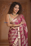 Shubh Lakshmi ~ Handloom Pure Mysore Silk Crushed Crepe Saree in Mauve Pink Gold (Silk Mark Certified)