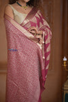Shubh Lakshmi ~ Handloom Pure Mysore Silk Crushed Crepe Saree in Mauve Pink Gold (Silk Mark Certified)