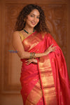 Shubh Lakshmi ~ Handloom Pure Silk Kanjivaram Saree in Crimson Red Gold (Silk Mark Certified)