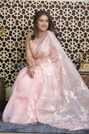 Shubh Lakshmi 2.0 ~ Designer High Quality Kora Silk Saree with Parrot Pattern in Light Peach