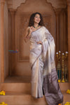 Shubh Lakshmi ~ Handloom High Quality Pure Soft Silk Saree in Shades of White (Silk Mark Certified)