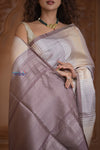 Shubh Lakshmi ~ Handloom High Quality Pure Soft Silk Saree in Shades of White (Silk Mark Certified)
