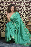 Shubh Lakshmi 2.0 ~ Handloom High Quality Pure Katan Silk Saree in Mint Green (Silk Mark Certified)
