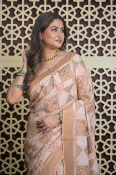 Shubh Lakshmi 2.0 ~ Handloom Banarasi Khaddi Crepe Georgette Silk Saree in Ivory and Gold (Silk Mark Certified)