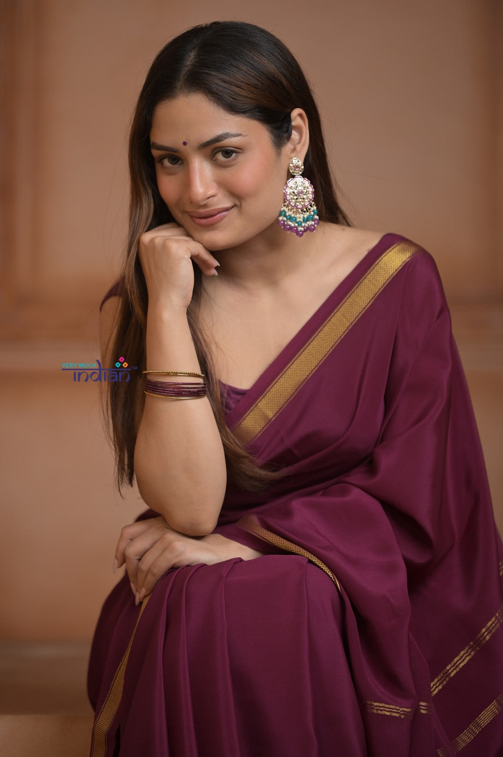 Shubh Lakshmi ~ Handloom Pure Mysore Silk Crepe Saree in Maroon and Gold (Silk Mark Certified)