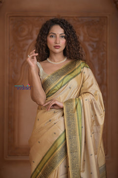 Shubh Lakshmi ~ Handloom High Quality Pure Soft Silk Saree in Slake White (Silk Mark Certified)