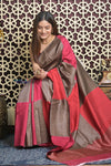 Shubh Lakshmi 2.0 ~ Handloom High Quality Pure Raw Silk Saree in Shades of Brown and Pink (Silk Mark Certified)