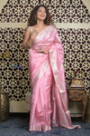 Shubh Lakshmi 2.0 ~ Handloom High Quality Pure Katan Silk Saree in Blush Pink (Silk Mark Certified)