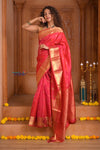 Shubh Lakshmi ~ Handloom Pure Silk Kanjivaram Saree in Crimson Red Gold (Silk Mark Certified)