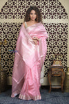 Shubh Lakshmi 2.0 ~ Handloom High Quality Pure Katan Silk Saree in Blush Pink (Silk Mark Certified)