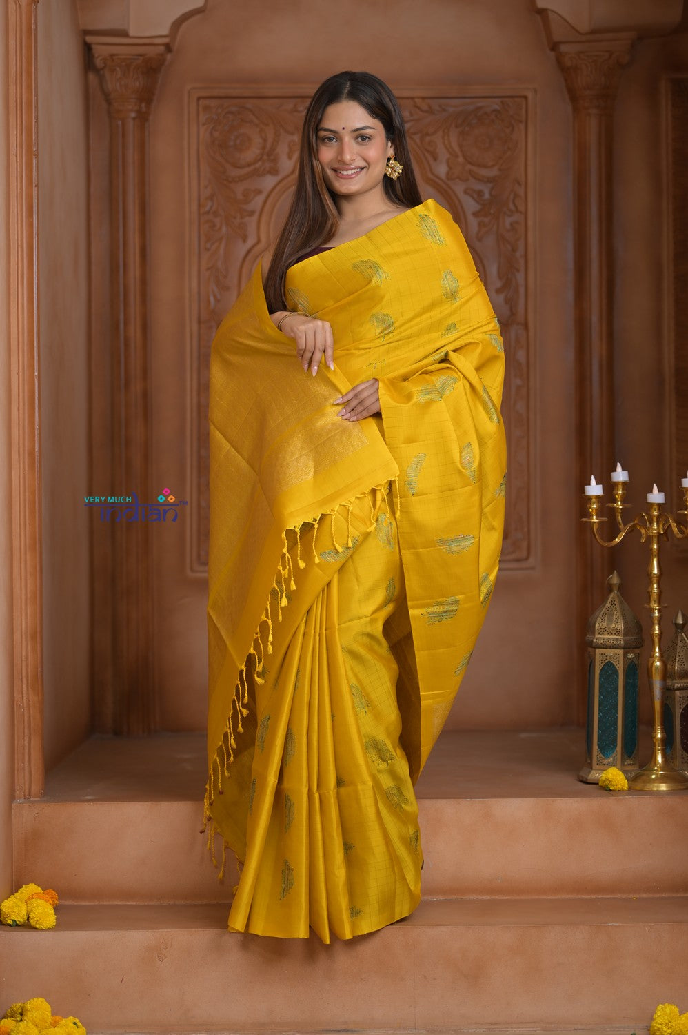 Shubh Lakshmi! Special ~ Handloom High Quality Pure Soft Silk Saree in Bright Yellow (Silk Mark Certified)