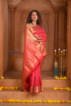 Shubh Lakshmi ~ Handloom Pure Silk Kanjivaram Saree in Crimson Red Gold (Silk Mark Certified)