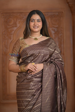 Shubh Lakshmi ~ Handloom High Quality Pure Soft Silk Saree in Gold Brown (Silk Mark Certified)