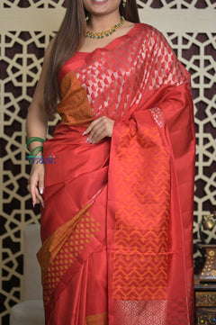 Shubh Lakshmi 2.0 ~ Handloom High Quality Pure Soft Silk Saree in Shades of Red (Silk Mark Certified)