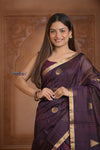 Shubh Lakshmi ~ Handloom Cotton Silk Saree in Dark Brown and Red