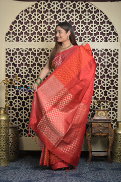 Shubh Lakshmi 2.0 ~ Handloom High Quality Pure Soft Silk Saree in Shades of Red (Silk Mark Certified)