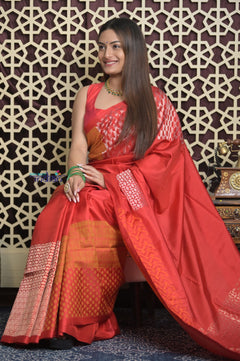 Shubh Lakshmi 2.0 ~ Handloom High Quality Pure Soft Silk Saree in Shades of Red (Silk Mark Certified)