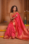 Shubh Lakshmi ~ Handloom Pure Silk Kanjivaram Saree in Crimson Red Gold (Silk Mark Certified)