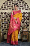 Shubh Lakshmi 2.0 ~ Handloom High Quality Pure Soft Silk Saree in Yellow and Pink (Silk Mark Certified)