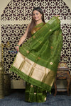 Shubh Lakshmi 2.0 ~ Handloom Pure Silk Kora Saree in Leaf Green (Silk Mark Certified)