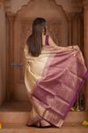 Shubh Lakshmi ~ Handloom High Quality Pure Soft Silk Saree in White and Mauve (Silk Mark Certified)