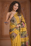 Shubh Lakshmi ~ Handloom Matka Tussar Silk Saree with Floral Handpaint in Yellow