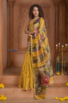 Shubh Lakshmi ~ Handloom Matka Tussar Silk Saree with Floral Handpaint in Yellow