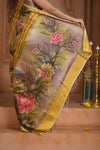 Shubh Lakshmi ~ Handloom Matka Tussar Silk Saree with Floral Handpaint in Yellow