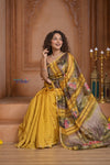 Shubh Lakshmi ~ Handloom Matka Tussar Silk Saree with Floral Handpaint in Yellow