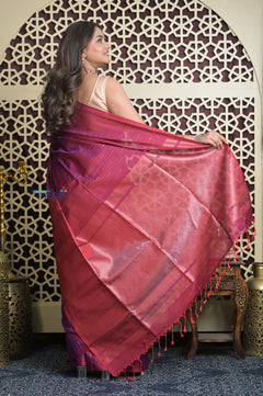 Shubh Lakshmi 2.0 ~ Handloom High Quality Pure Soft Silk Saree in Dual Tone Pink and Blue (Silk Mark Certified)