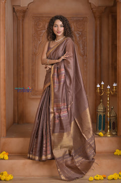 Shubh Lakshmi ~ Handloom High Quality Pure Soft Silk Saree in Pantone Brown (Silk Mark Certified)