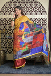 Shubh Lakshmi 2.0~ Handloom Tussar Silk Saree with Digital Print Scripture Pallu in Multicolor