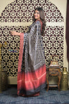 Shubh Lakshmi 2.0 ~ Handloom High Quality Pure Tussar Silk Saree with Digital Print in Black and White (Silk Mark Certified)