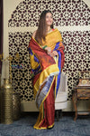 Shubh Lakshmi 2.0~ Handloom Tussar Silk Saree with Digital Print Scripture Pallu in Multicolor
