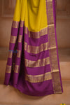 Shubh Lakshmi ~ Handloom Pure Mysore Silk Patli Pallu Crepe Saree in Yellow and Mauve Pink (Silk Mark Certified)
