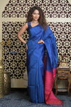 Shubh Lakshmi 2.0 ~ Handloom Pure Silk Soft Saree in Dark Blue and Pink (Silk Mark Certified)