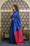 Shubh Lakshmi 2.0 ~ Handloom Pure Silk Soft Saree in Dark Blue and Pink (Silk Mark Certified)
