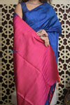 Shubh Lakshmi 2.0 ~ Handloom Pure Silk Soft Saree in Dark Blue and Pink (Silk Mark Certified)