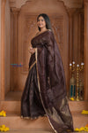 Shubh Lakshmi ~ Handloom Cotton Silk Saree in Dark Brown and Gold