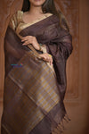 Shubh Lakshmi ~ Handloom Cotton Silk Saree in Dark Brown and Gold