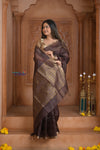 Shubh Lakshmi ~ Handloom Cotton Silk Saree in Dark Brown and Gold