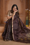 Shubh Lakshmi ~ Handloom Cotton Silk Saree in Dark Brown and Gold