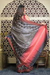 Shubh Lakshmi 2.0 ~ Handloom High Quality Pure Tussar Silk Saree with Digital Print in Black and White (Silk Mark Certified)