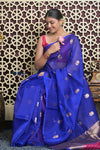 Shubh Lakshmi 2.0 ~ Handloom Pure Silk Kora Saree in Cyan Blue (Silk Mark Certified)
