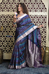 Shubh Lakshmi 2.0 ~ Handloom High Quality Pure Soft Silk Saree in Shades Of Blue (Silk Mark Certified)