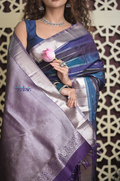 Shubh Lakshmi 2.0 ~ Handloom High Quality Pure Soft Silk Saree in Shades Of Blue (Silk Mark Certified)